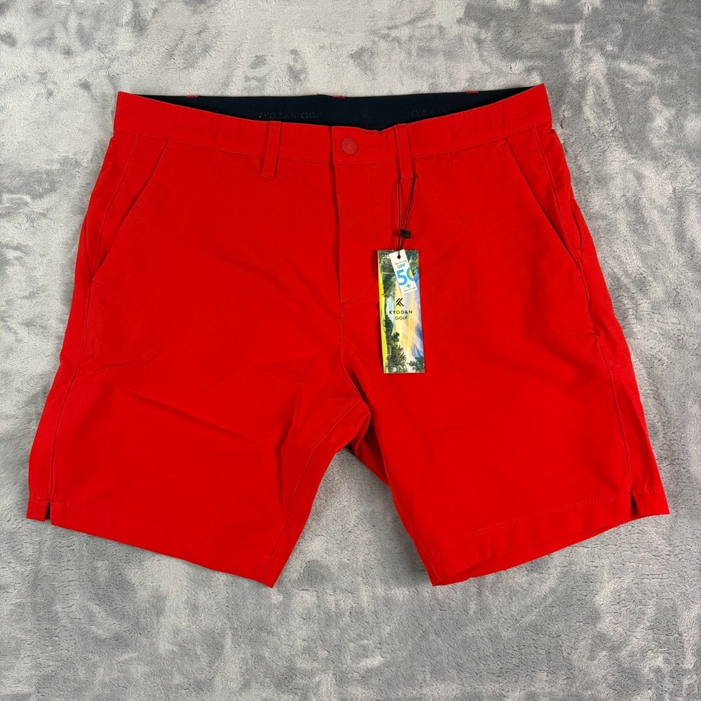 NWT Kyodan Golf Performance Chino Shorts Red Mens Size 34 4 Way Stretch UPF 50